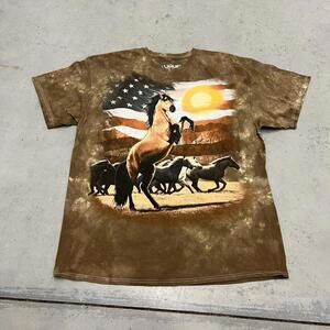vintage liquid blue horse brown tie dye nature animal shirt size xl
